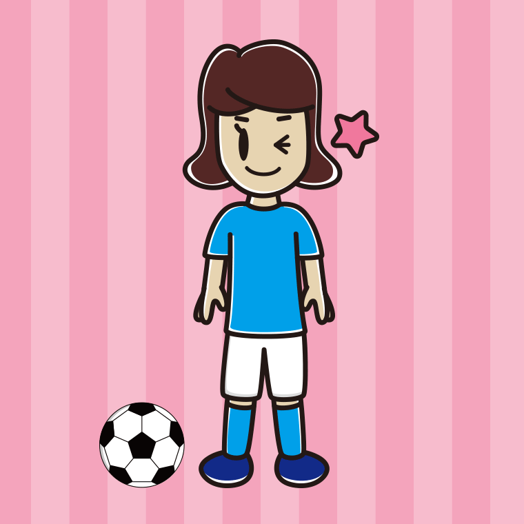 ウインクするサッカーのユニフォーム姿の女子高校生のイラスト【色、背景あり】PNG