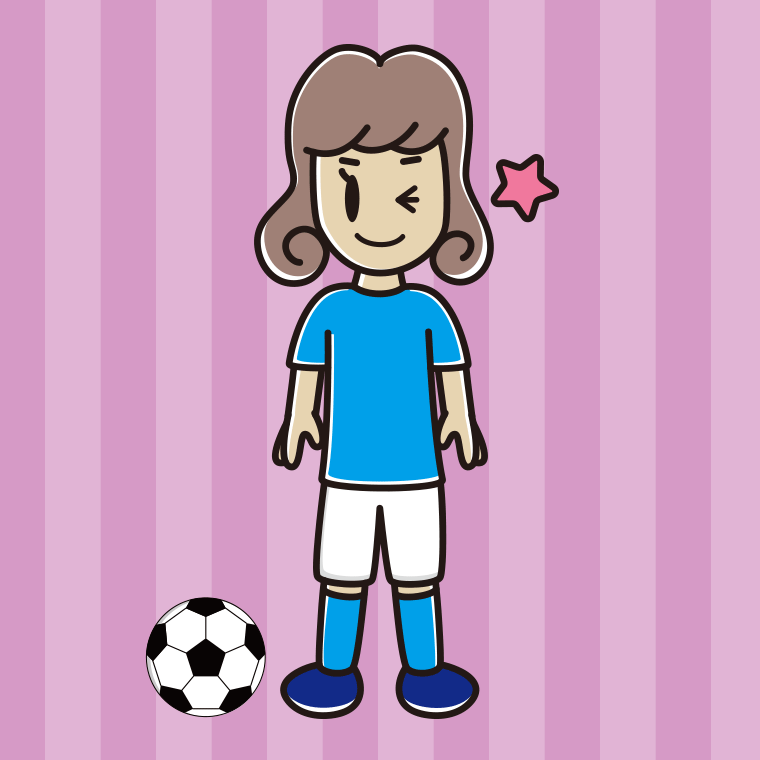 ウインクするサッカーのユニフォーム姿の女子大学生のイラスト【色、背景あり】PNG