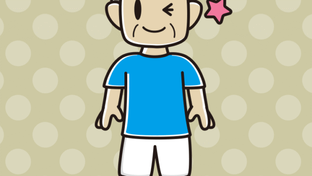 ウインクするサッカーのユニフォーム姿のおじさんのイラスト【色、背景あり】PNG