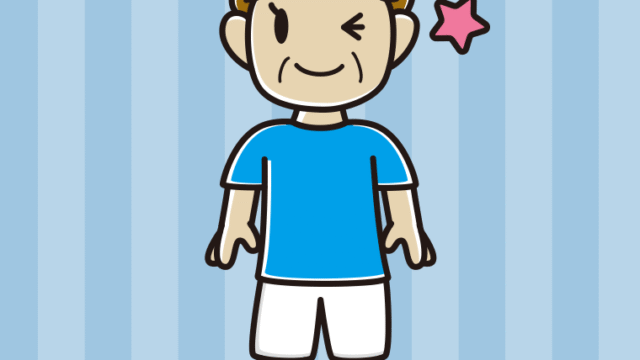 ウインクするサッカーのユニフォーム姿のおばさんのイラスト【色、背景あり】PNG