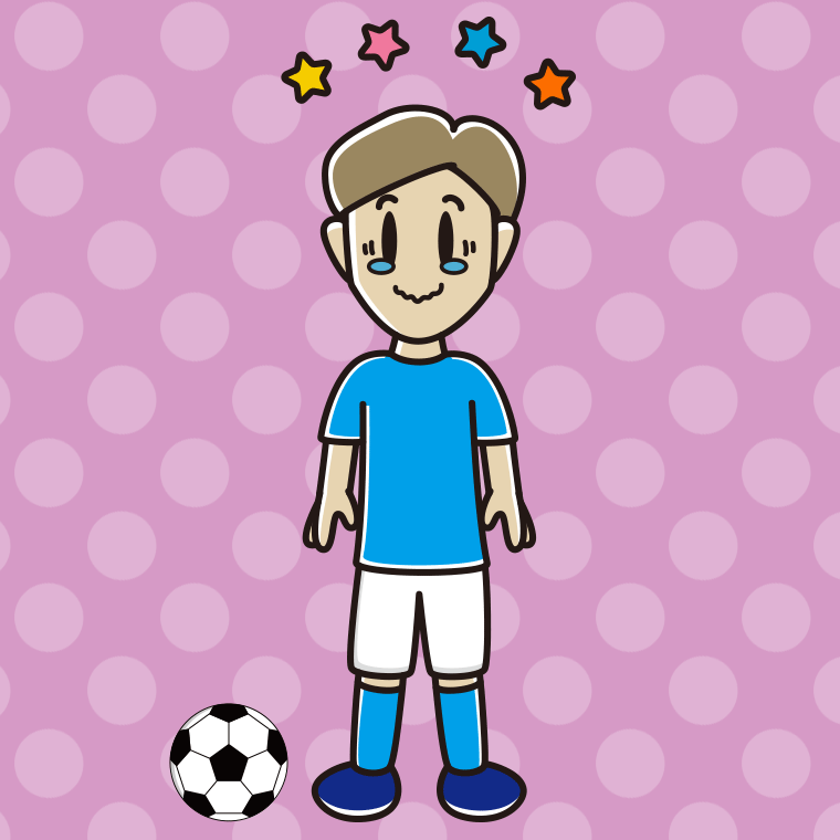 ジーンとするサッカーのユニフォーム姿の男性のイラスト【色、背景あり】PNG