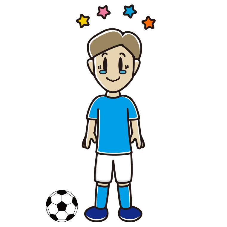 ジーンとするサッカーのユニフォーム姿の男性のイラスト【色あり、背景なし】透過PNG