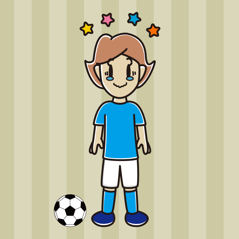 ジーンとするサッカーのユニフォーム姿の女性のイラスト【色、背景あり】PNG