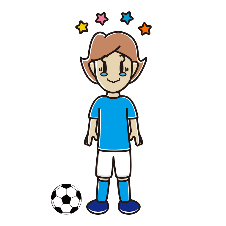 ジーンとするサッカーのユニフォーム姿の女性のイラスト【色あり、背景なし】透過PNG