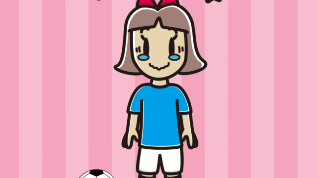 ジーンとするサッカーのユニフォーム姿の小学生女子のイラスト【色、背景あり】PNG