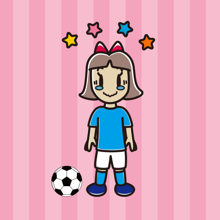 ジーンとするサッカーのユニフォーム姿の小学生女子のイラスト【色、背景あり】PNG