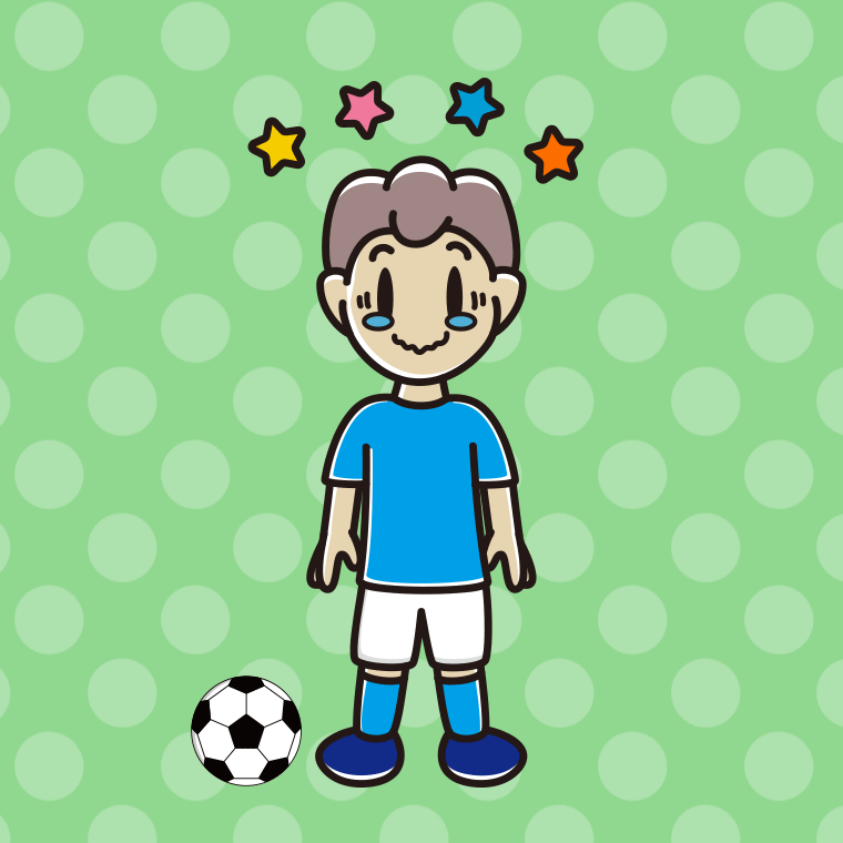 ジーンとするサッカーのユニフォーム姿の男子中学生のイラスト【色、背景あり】PNG