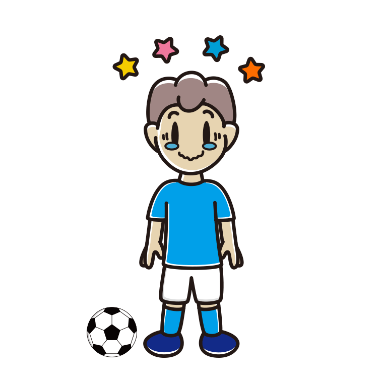 ジーンとするサッカーのユニフォーム姿の男子中学生のイラスト【色あり、背景なし】透過PNG