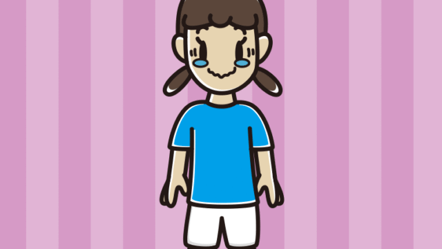 ジーンとするサッカーのユニフォーム姿の女子中学生のイラスト【色、背景あり】PNG