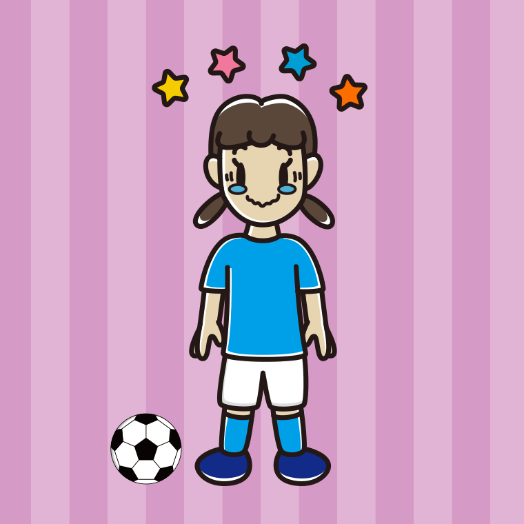 ジーンとするサッカーのユニフォーム姿の女子中学生のイラスト【色、背景あり】PNG