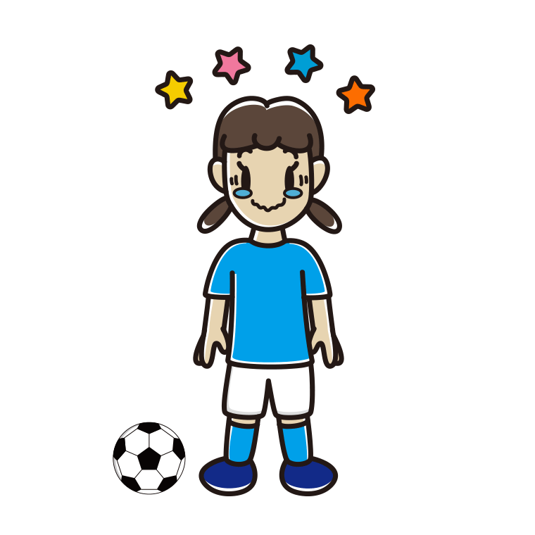 ジーンとするサッカーのユニフォーム姿の女子中学生のイラスト【色あり、背景なし】透過PNG