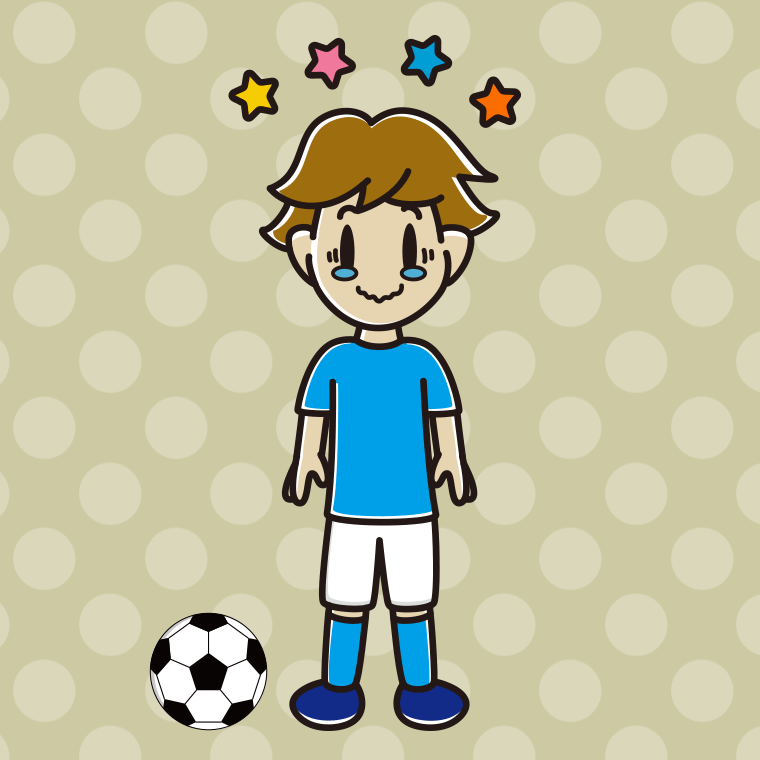 ジーンとするサッカーのユニフォーム姿の男子高校生のイラスト【色、背景あり】PNG