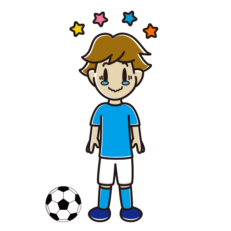 ジーンとするサッカーのユニフォーム姿の男子高校生のイラスト【色あり、背景なし】透過PNG