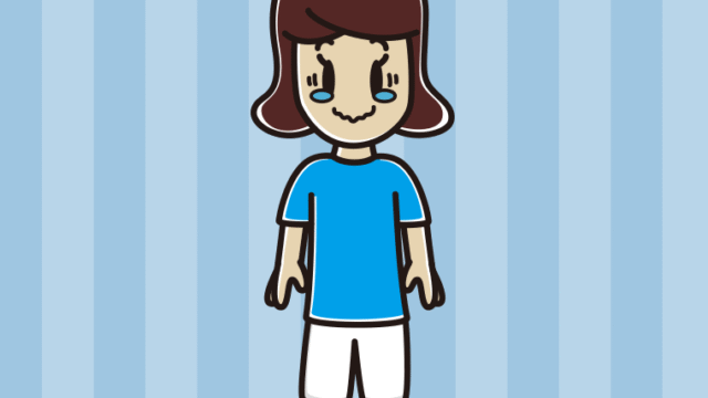 ジーンとするサッカーのユニフォーム姿の女子高校生のイラスト【色、背景あり】PNG