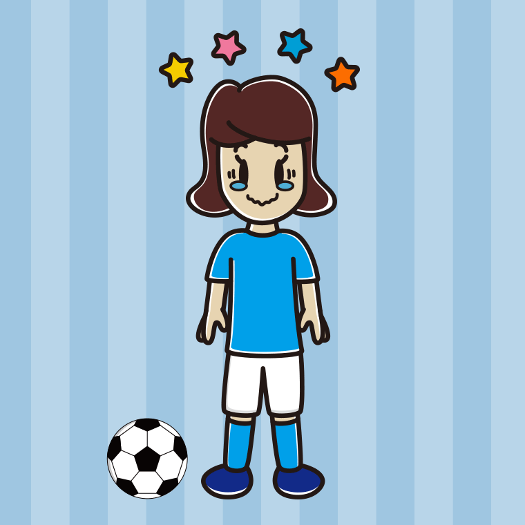 ジーンとするサッカーのユニフォーム姿の女子高校生のイラスト【色、背景あり】PNG