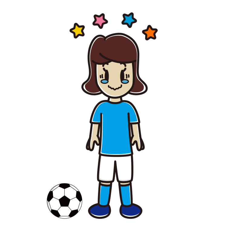 ジーンとするサッカーのユニフォーム姿の女子高校生のイラスト【色あり、背景なし】透過PNG