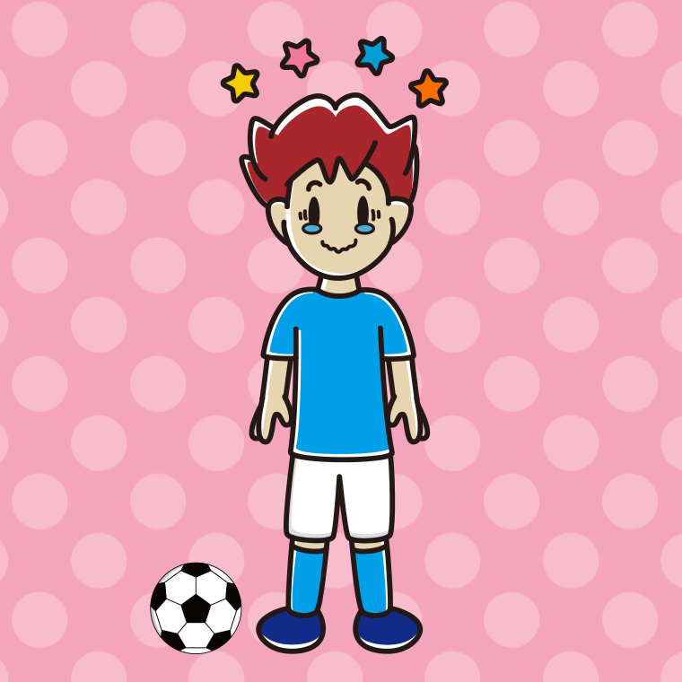 ジーンとするサッカーのユニフォーム姿の男子大学生のイラスト【色、背景あり】PNG