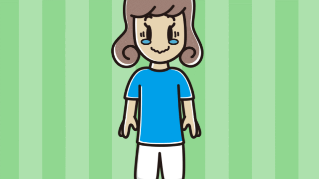 ジーンとするサッカーのユニフォーム姿の女子大学生のイラスト【色、背景あり】PNG