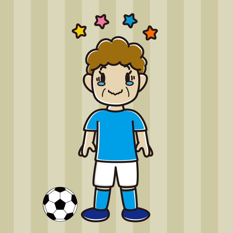 ジーンとするサッカーのユニフォーム姿のおばさんのイラスト【色、背景あり】PNG