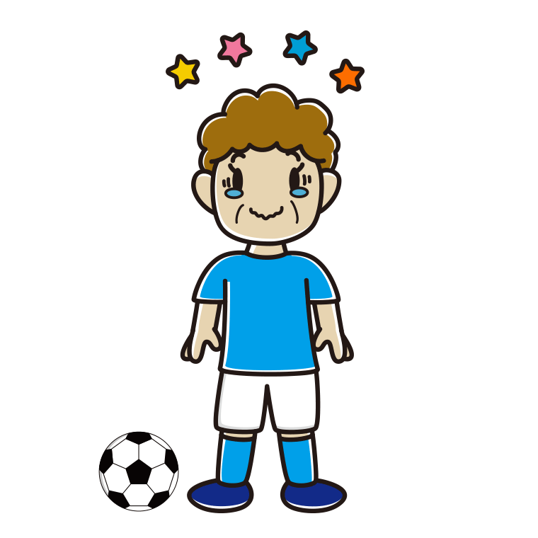 ジーンとするサッカーのユニフォーム姿のおばさんのイラスト【色あり、背景なし】透過PNG