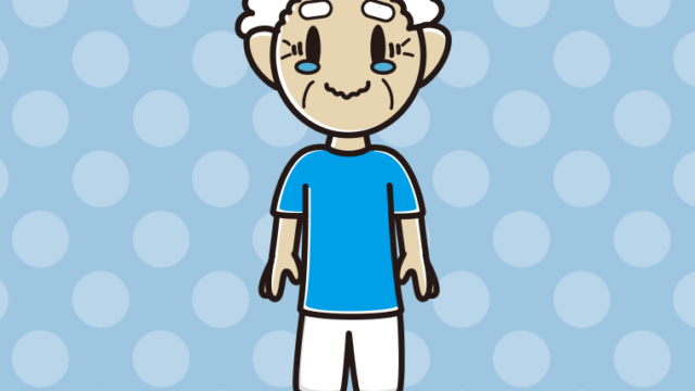 ジーンとするサッカーのユニフォーム姿のおじいさんのイラスト【色、背景あり】PNG