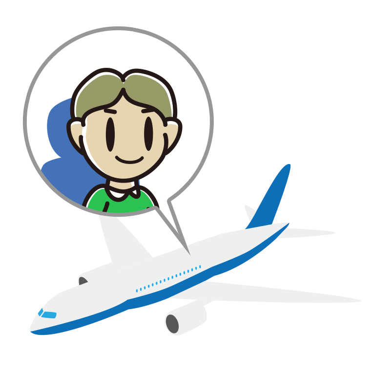 飛行機に乗る小学生男子のイラスト【色あり、背景なし】透過PNG
