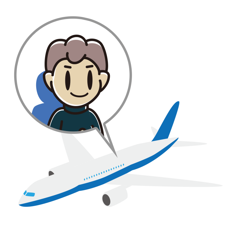 飛行機に乗る男子中学生のイラスト【色あり、背景なし】透過PNG