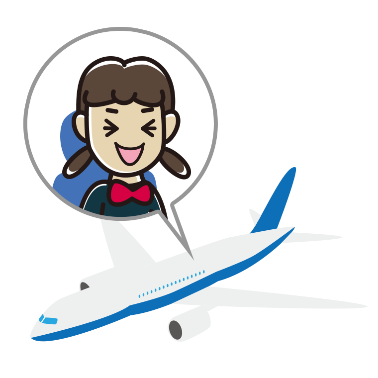飛行機で笑う女子中学生のイラスト【色あり、背景なし】透過PNG
