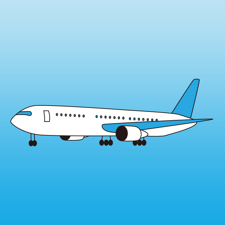 飛行機のイラスト【色、背景あり】PNG