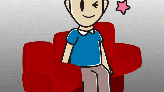 映画館（劇場）でウインクする男性のイラスト【色、背景あり】PNG