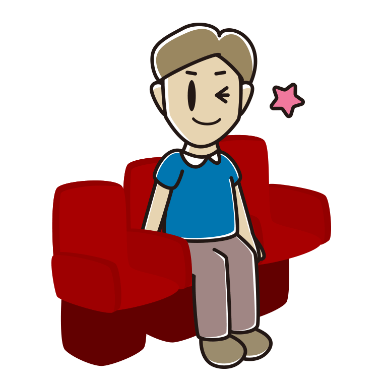 映画館（劇場）でウインクする男性のイラスト【色あり、背景なし】透過PNG