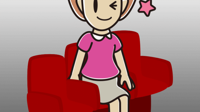 映画館（劇場）でウインクする女性のイラスト【色、背景あり】PNG