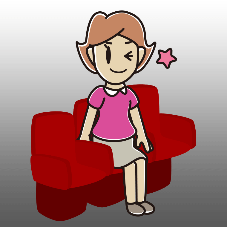 映画館（劇場）でウインクする女性のイラスト【色、背景あり】PNG