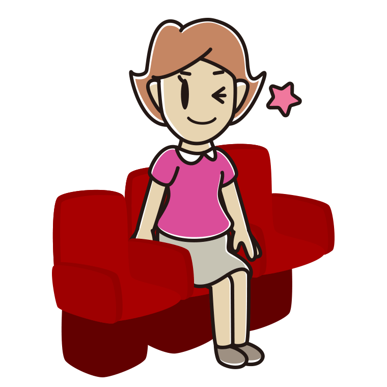 映画館（劇場）でウインクする女性のイラスト【色あり、背景なし】透過PNG