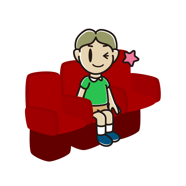 映画館（劇場）でウインクする小学生男子のイラスト【色あり、背景なし】透過PNG