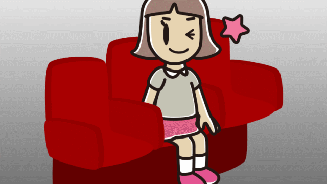 映画館（劇場）でウインクする小学生女子のイラスト【色、背景あり】PNG