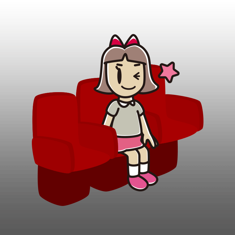 映画館（劇場）でウインクする小学生女子のイラスト【色、背景あり】PNG