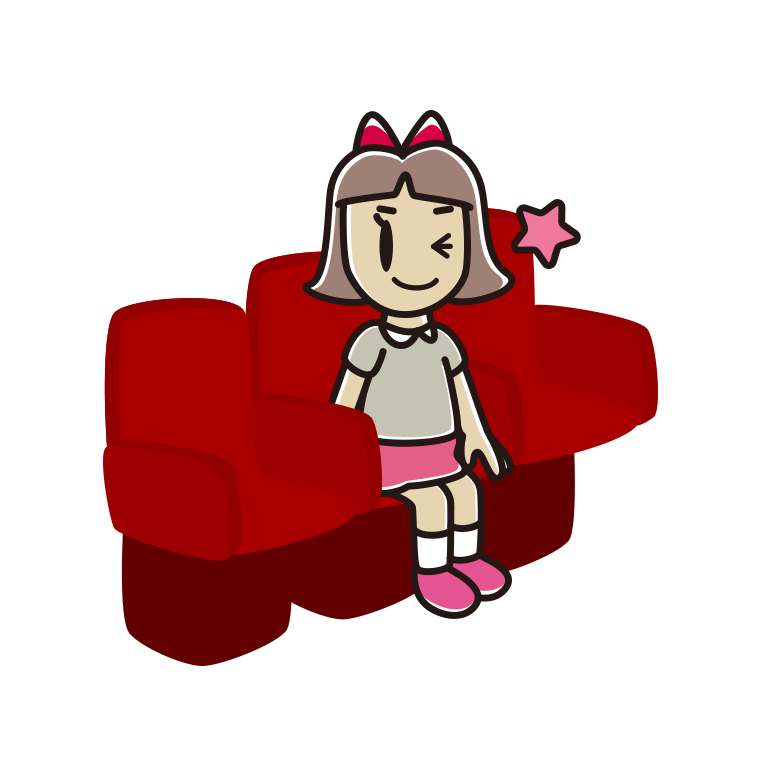 映画館（劇場）でウインクする小学生女子のイラスト【色あり、背景なし】透過PNG