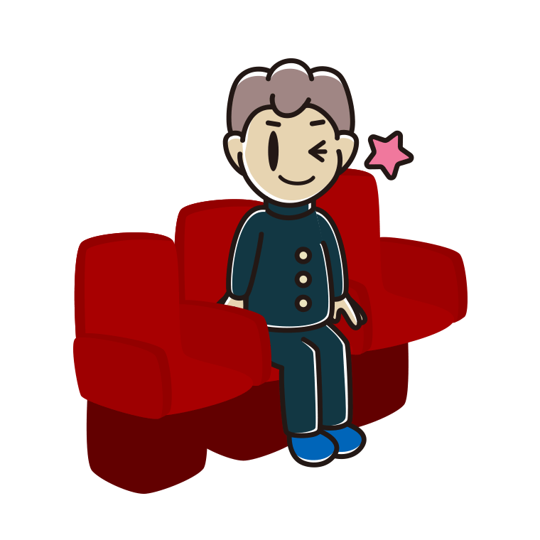 映画館（劇場）でウインクする男子中学生のイラスト【色あり、背景なし】透過PNG