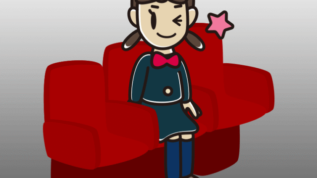 映画館（劇場）でウインクする女子中学生のイラスト【色、背景あり】PNG