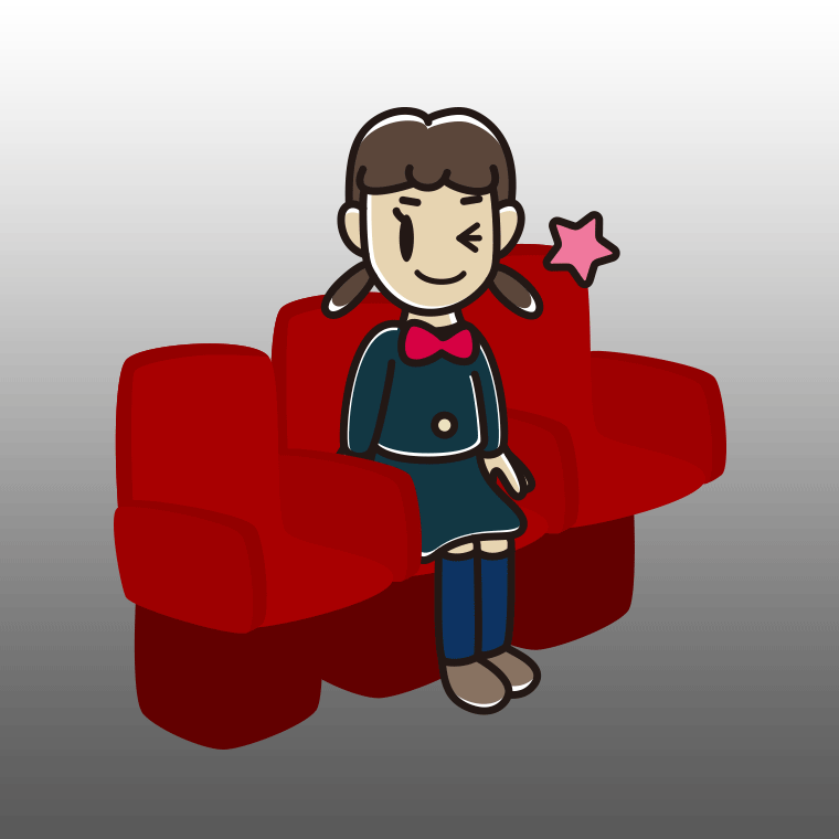 映画館（劇場）でウインクする女子中学生のイラスト【色、背景あり】PNG