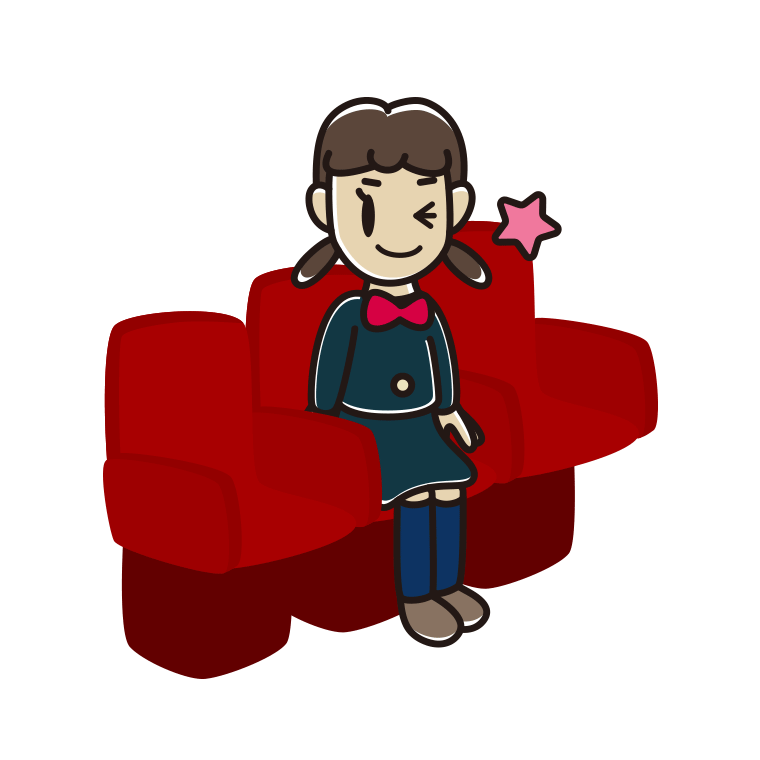 映画館（劇場）でウインクする女子中学生のイラスト【色あり、背景なし】透過PNG