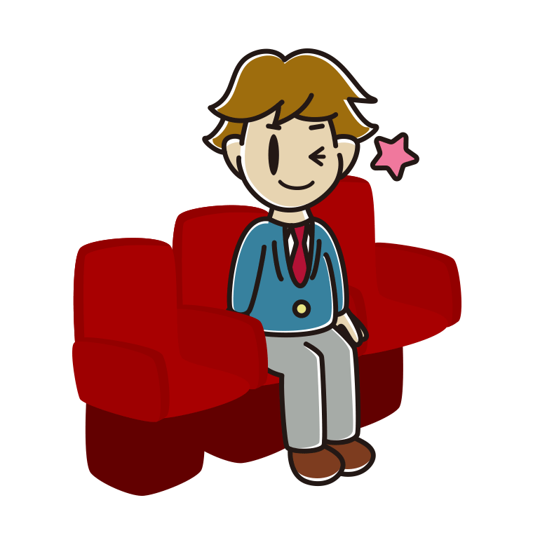 映画館（劇場）でウインクする男子高校生のイラスト【色あり、背景なし】透過PNG