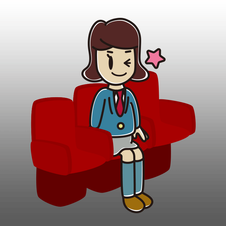 映画館（劇場）でウインクする女子高校生のイラスト【色、背景あり】PNG
