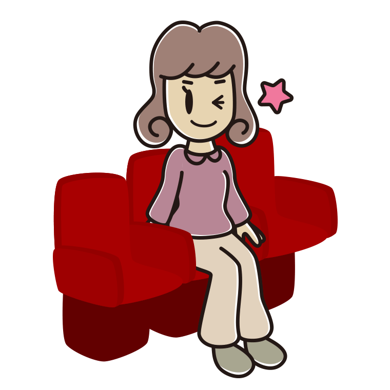 映画館（劇場）でウインクする女子大学生のイラスト【色あり、背景なし】透過PNG