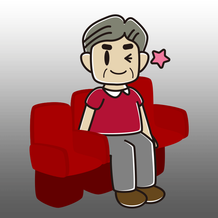 映画館（劇場）でウインクするおじさんのイラスト【色、背景あり】PNG