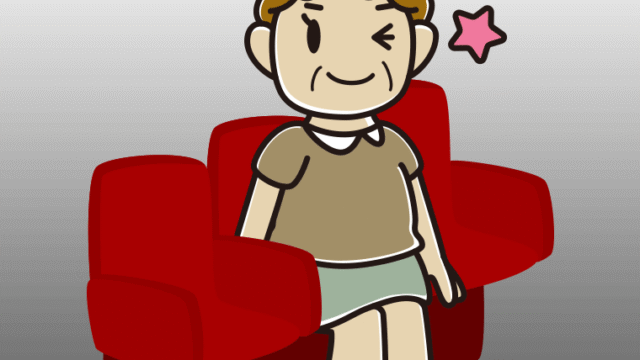 映画館（劇場）でウインクするおばさんのイラスト【色、背景あり】PNG