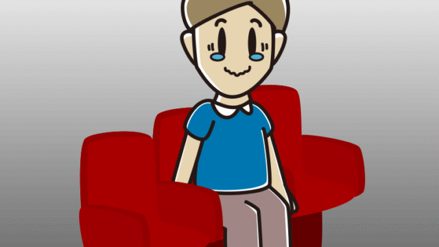 映画館（劇場）でジーンとする男性のイラスト【色、背景あり】PNG