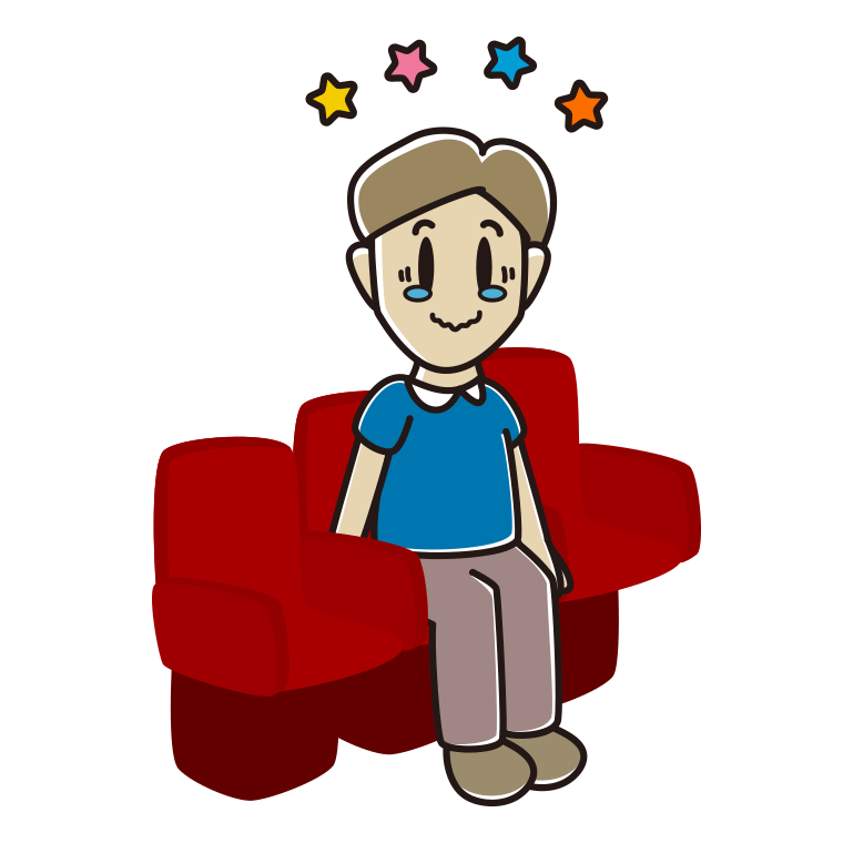 映画館（劇場）でジーンとする男性のイラスト【色あり、背景なし】透過PNG