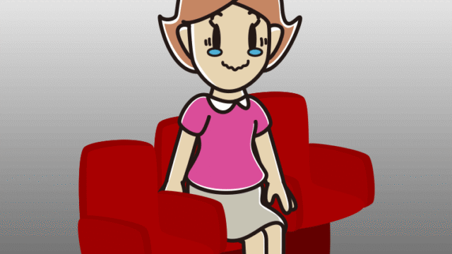 映画館（劇場）でジーンとする女性のイラスト【色、背景あり】PNG